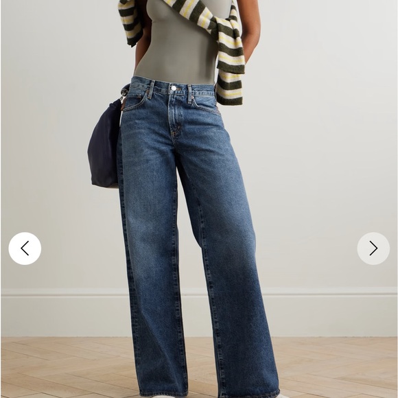 Agolde Denim - Agolde Blue Clara Low Rise  Baggy Flare Jeans Raw Hen